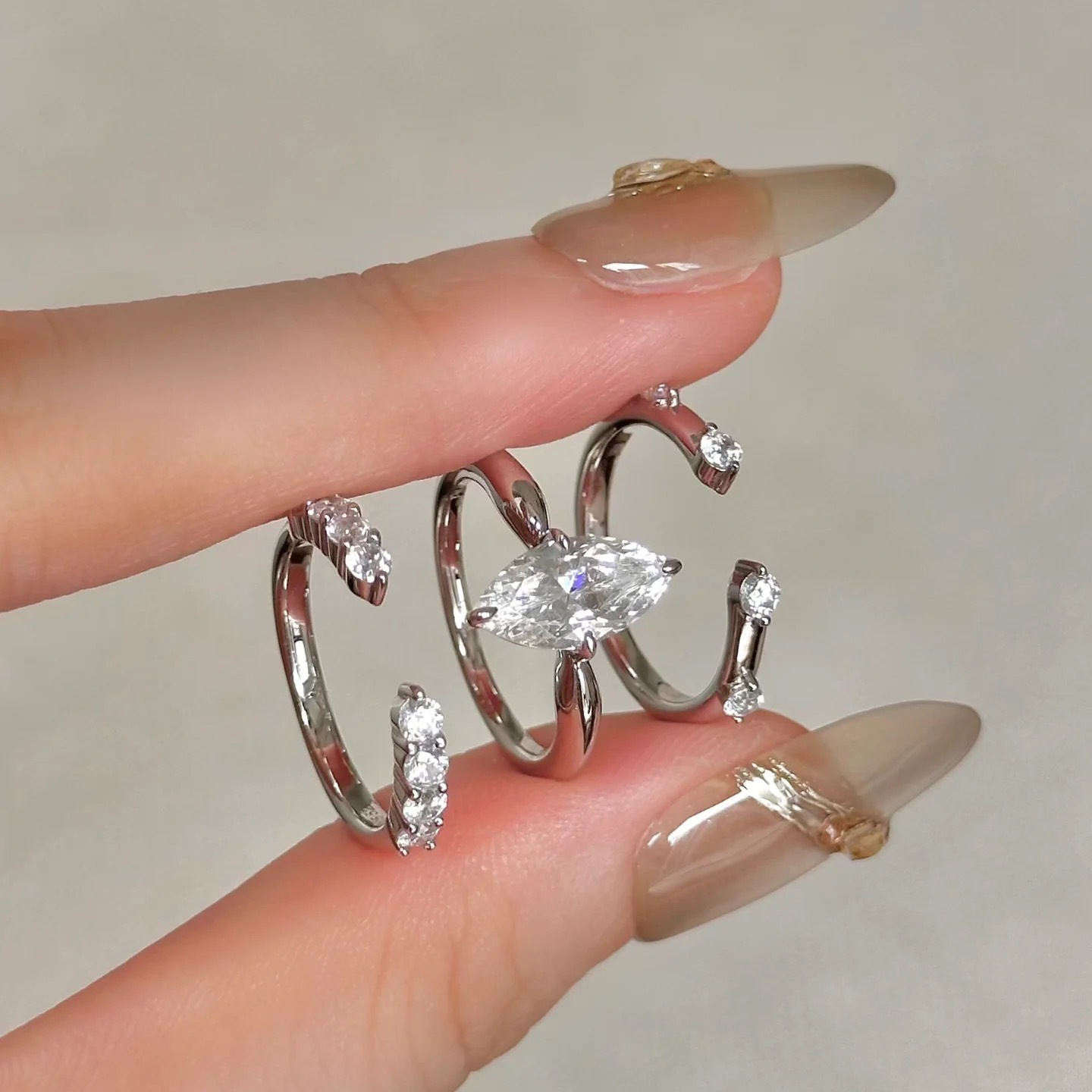 Marquise Cut Moissanite Engagement Ring Set - 3-Piece Bridal Wedding Bands for Women - Image 4
