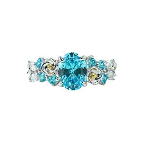 engagement ring aquamarine oval stone for women silver vintage