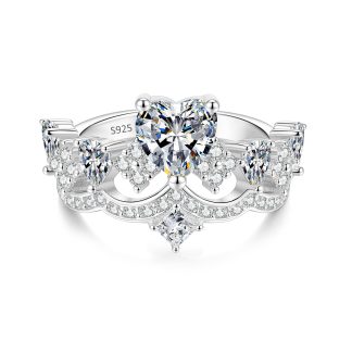 Romantic heart shaped moissanite engagement ring with crown tiara design