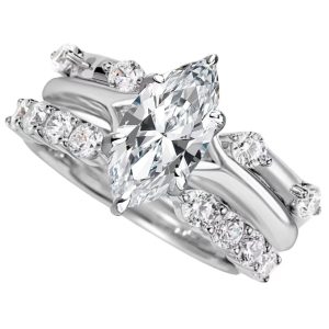Marquise cut moissanite engagement ring with stackable side bands 3 pieces