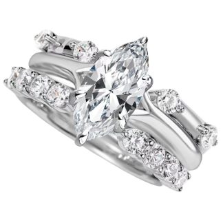 Marquise cut moissanite engagement ring with stackable side bands 3 pieces
