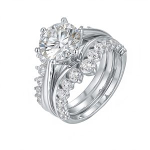 Round cut moissanite engagement ring set | anillo de compromiso de moissanita de corte redondo