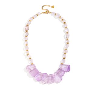 Natural amethyst and clear quartz raw stone necklace, collar de amatista y cuarzo, collier améthyste et quartz, Amethyst und Bergkristall Halskette