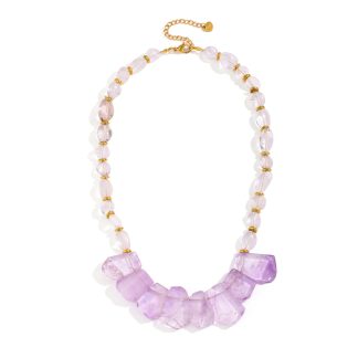 Natural amethyst and clear quartz raw stone necklace, collar de amatista y cuarzo, collier améthyste et quartz, Amethyst und Bergkristall Halskette