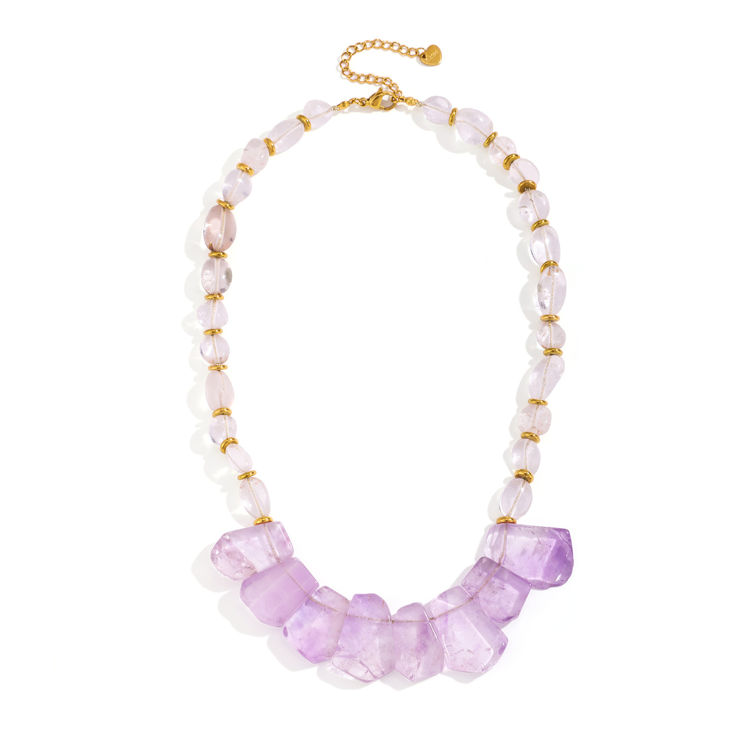 Natural amethyst and clear quartz raw stone necklace, collar de amatista y cuarzo, collier améthyste et quartz, Amethyst und Bergkristall Halskette