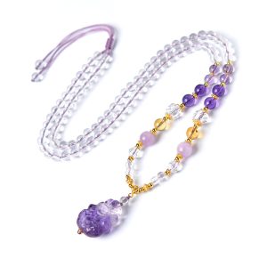 Amethyst Fox Pendant Necklace Hand-Carved Crystal Healing Jewelry for Women