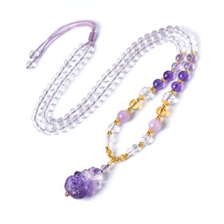 Amethyst Fox Pendant Necklace Hand-Carved Crystal Healing Jewelry for Women