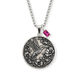 Personalized Engraved Hummingbird Pendant Necklace with Birthstone for Women Her Mom