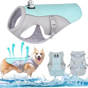 Breathable dog harness canine cooling vest evaporative summer jacket, arnés ajustable enfriante para perro, harnais réglable rafraîchissant pour chien, verstellbare kühlweste für hunde, 調節可能な犬用冷却ハーネス