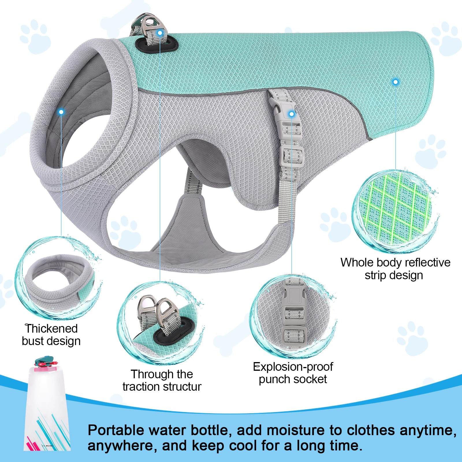 Canine Cooling Vest for Dogs - Breathable Evaporative Summer Outdoor Harness with 3-Layer Cooling Technology & Reflective Strip for Heatstroke Prevention - Image 3