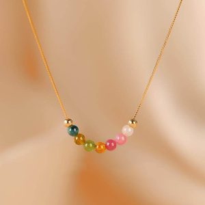 multi color tourmaline crystal bead necklace collar de turmalina multicolor collier tourmaline colorée bunte Turmalin Kette
