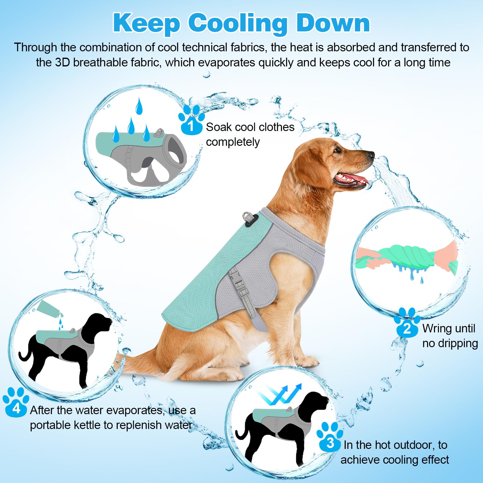 Cooling vest for large dog, chaleco refrigerante para perro, gilet rafraîchissant pour chien avec refroidissement, kühlweste für große hunde, 大型犬用冷却ベスト