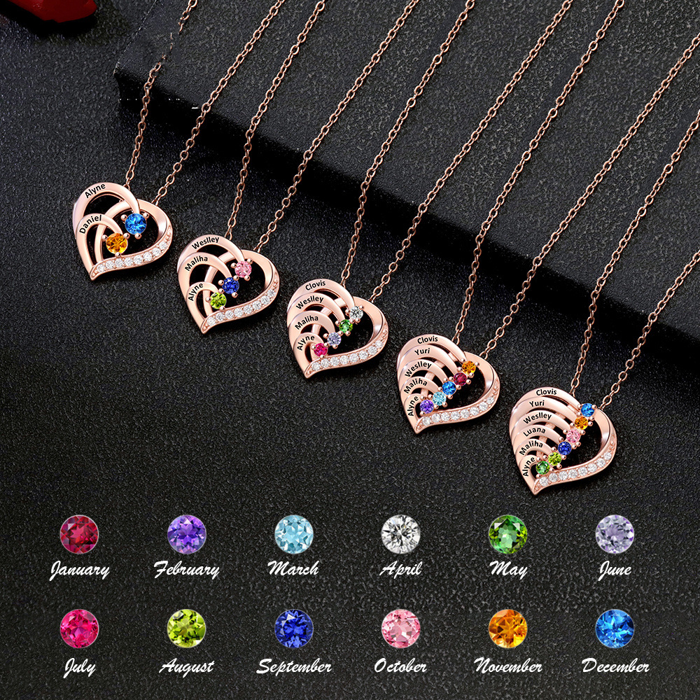 Personalized Heart Birthstone Necklace with 1-6 Names - Custom Copper Family Pendant with Cubic Zirconia - Meaningful Gift for Mom & Grandma - Image 6