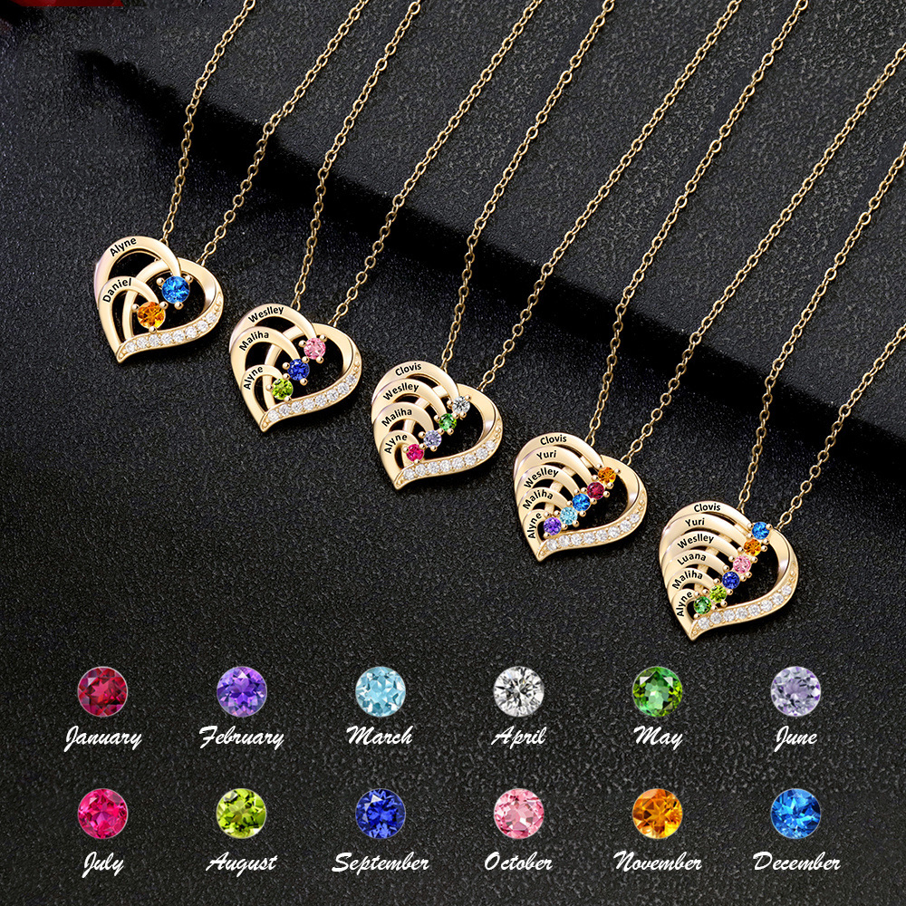 Personalized Heart Birthstone Necklace with 1-6 Names - Custom Copper Family Pendant with Cubic Zirconia - Meaningful Gift for Mom & Grandma - Image 5
