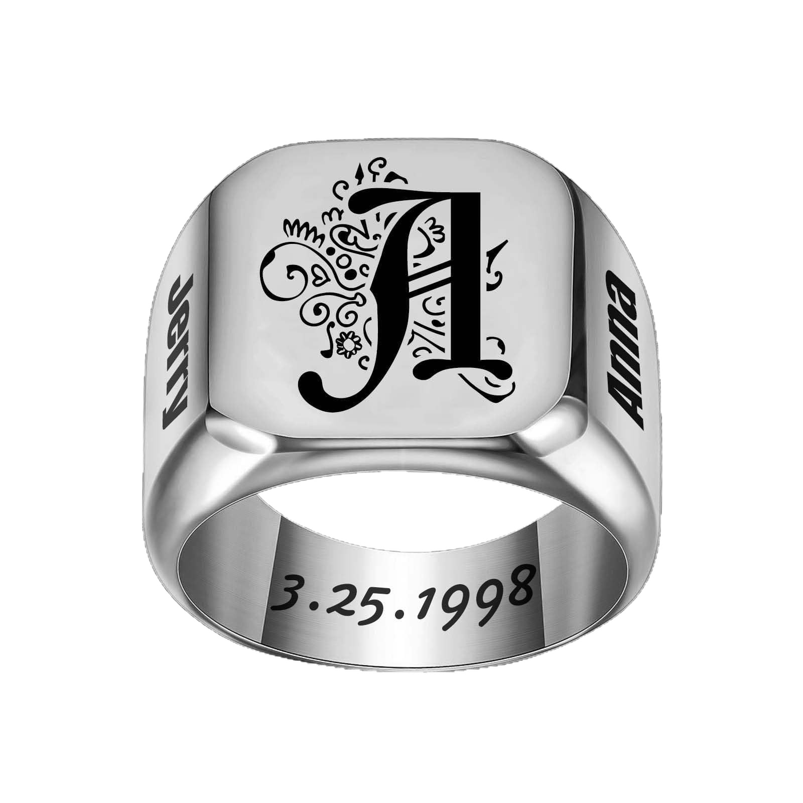 Custom engraved stainless steel ring, anillo personalizado de acero inoxidable, bague personnalisée en acier inoxydable, personalisierter Edelstahlring, カスタム刻印ステンレス指輪