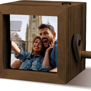 Custom hand-crank flip photo box, caja de fotos personalizada con manivela, cadre photo flip manuel, personalisierter Fotobox-Bilderrahmen, 手回し式カスタムフォトフリップボックス