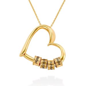Personalized Heart Name Necklace with Engraved Beads collar con nombre personalizado collier coeur avec prenom Namenskette mit gravierten Perlen ハート刻印ネックレス