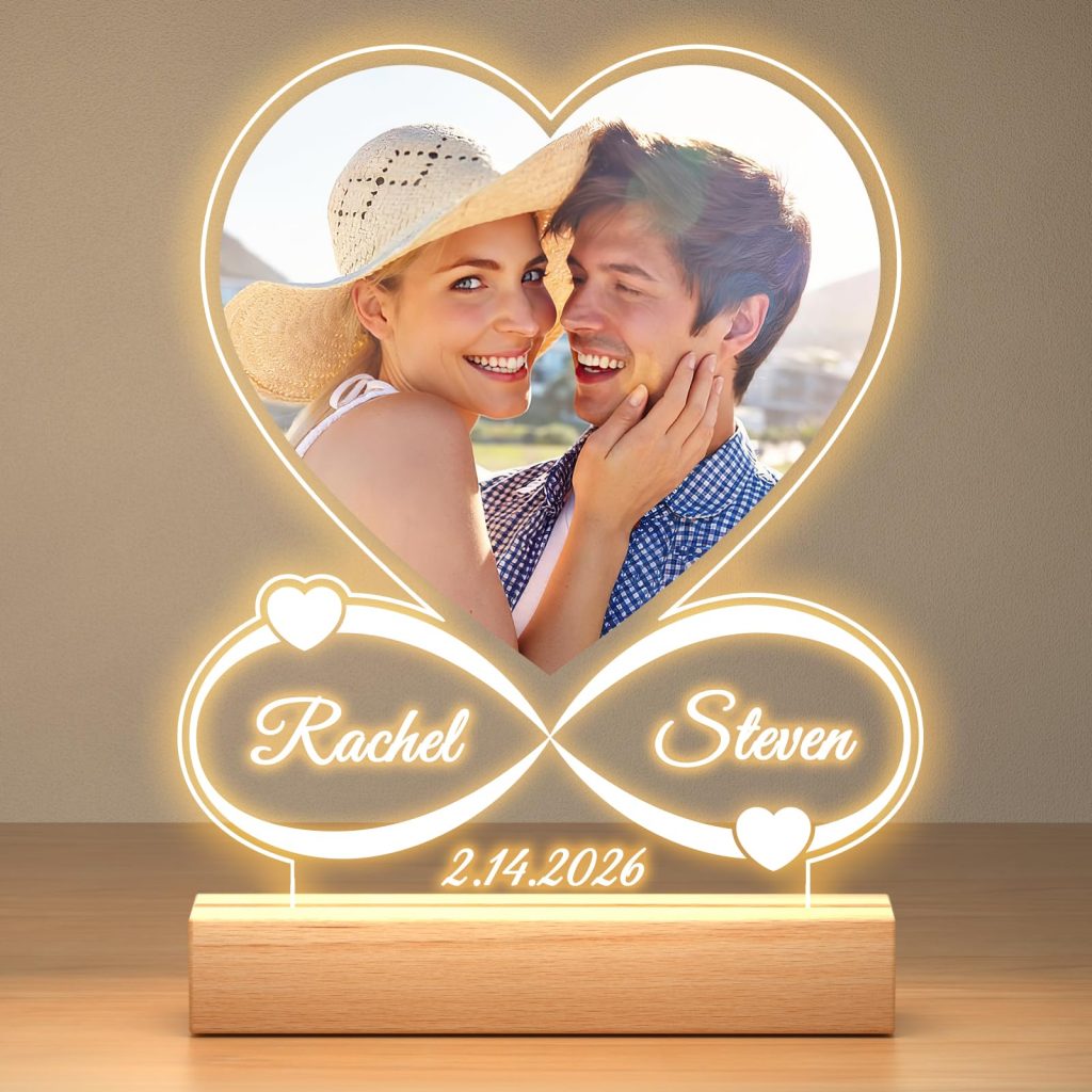 Marco de fotos personalizado con luz nocturna, regalo personalizado para parejas, para ella y él