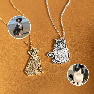 Custom pet photo necklace with laser engraving, collar personalizado con foto de mascota, collier photo animal personnalisé, personalisierte Haustier Foto Halskette, ペット写真カスタム刻印ネックレス