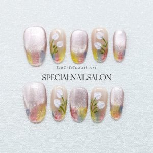 Handmade gradient press on nails, soft and elegant, elegantes uñas postizas hechas a mano, ongles pressés faits main pastel, handgemachte bunte Press-On-Nägel, 手作パステルネイル