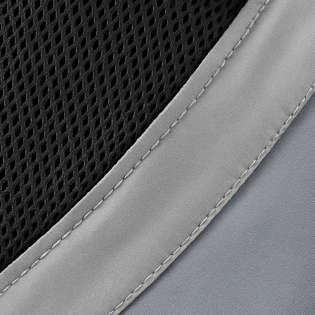 Close up of breathable mesh and reflective fabric on a dog cooling coat