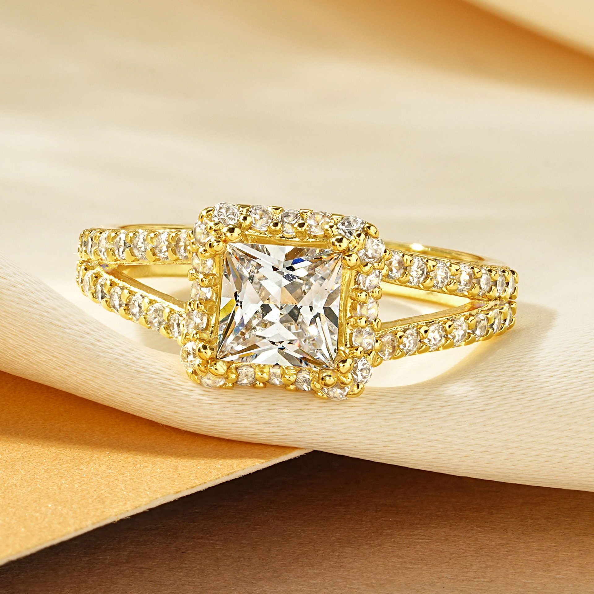 Elegant Princess Cut Moissanite Halo Engagement Ring, Split Shank Promise Ring for Women - Image 4