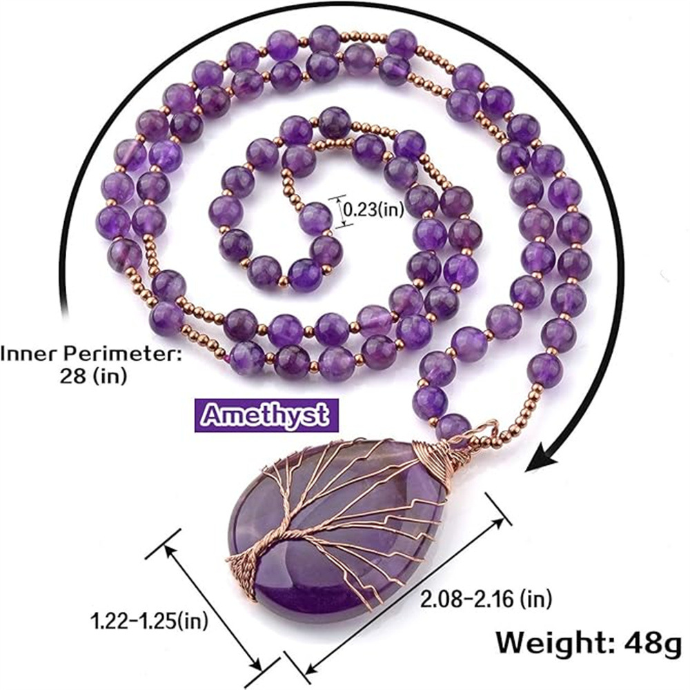 Natural Amethyst Pendant Necklace Tree of Life - Wire Wrapped Crystal Healing Jewelry for Women - Image 3