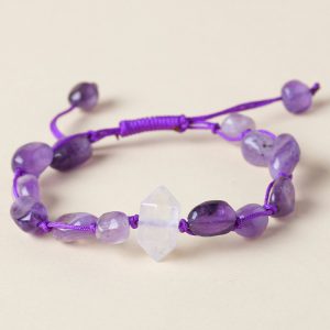 Handmade natural crystal tumbled stone bracelet with adjustable braided rope pulsera de piedra rodada natural bracelet pierre roulée Naturstein Armband.
