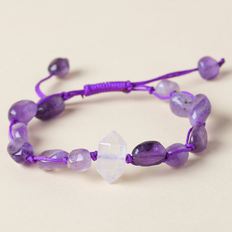 Handmade natural crystal tumbled stone bracelet with adjustable braided rope pulsera de piedra rodada natural bracelet pierre roulée Naturstein Armband.