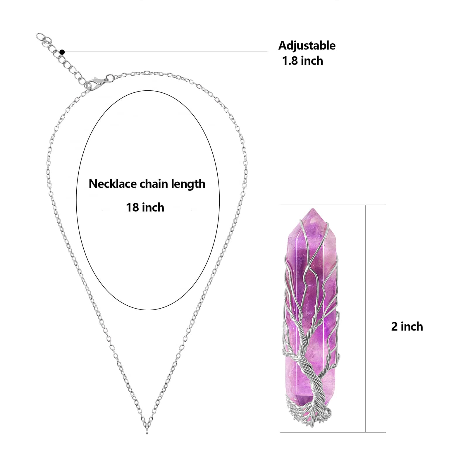 Tree of Life Amethyst Crystal Necklace, Handmade Wire Wrapped Purple Quartz Point Pendant Jewelry for Women, Healing Gifts - Image 4