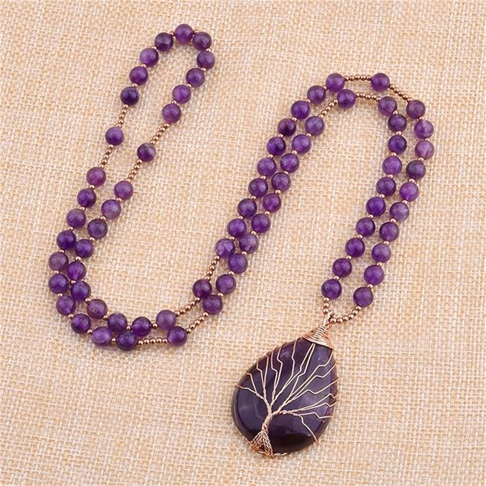 Wire wrapped purple crystal pendant colgante de árbol de la vida pendentif arbre de vie