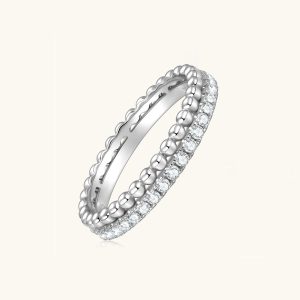 Luxury double row moissanite engagement ring in s925 silver, anillo de compromiso de moisanita de doble banda, bague de fiançailles moissanite double rang, Doppelreihiger Moissanit-Verlobungsring.