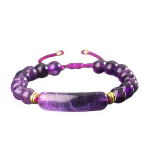 Purple amethyst beaded bracelet with focal energy tube pulsera de amatista morada bracelet d'améthyste violette
