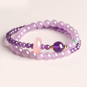 Purple crystal stackable jewelry set pulsera de cristal púrpura bijoux en cristal violet lila Kristallschmuck Set.