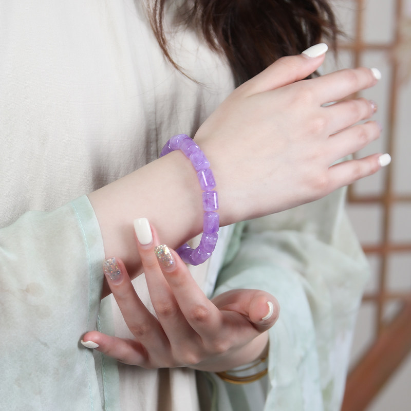 Natural Amethyst Tube Bead Bracelet - Lavender Purple Gemstone Bamboo Stretch Bracelet - Elegant Healing Crystal Jewelry for Women - Image 3
