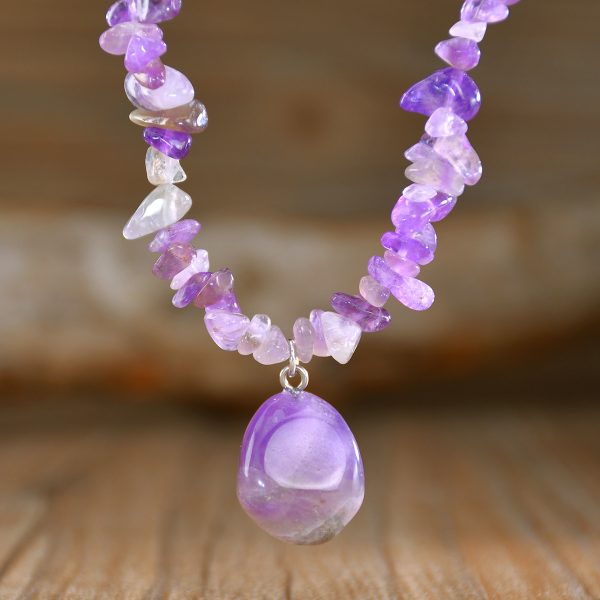 Handcrafted amethyst chip necklace collar de amatista collier amethyste