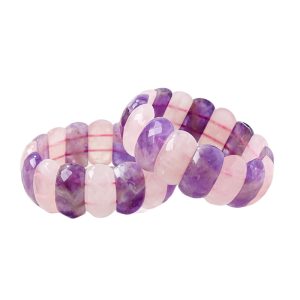 Natural amethyst and rose quartz slab bracelet pulsera de cuarzo rosa y amatista bracelet d'améthyste et de quartz rose