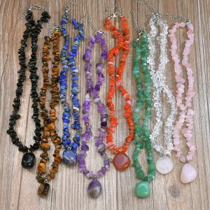 Natural Amethyst Chip Stone Necklace with Smooth Pendant for Women – Boho Crystal Jewelry - Image 3