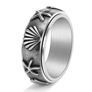 Ocean starfish shell spinner ring, anillo giratorio mar estrellas, bague rotative mer coquillage, Ozean Spinner Ring Muschel, 海洋回転式海星貝殻指輪