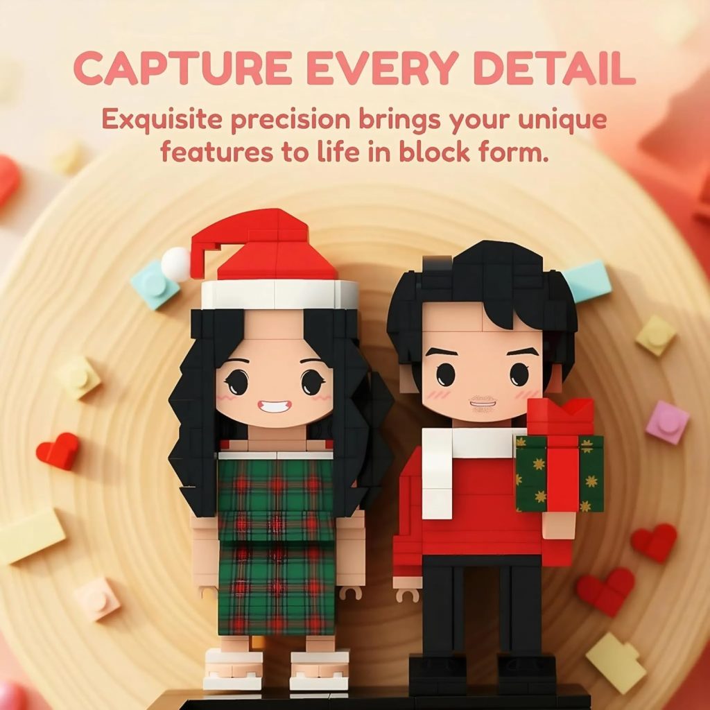 Personalized building block couple gift, Regalo de bloques personalizados para parejas, Cadeau personnalisé figurine couple, Personalisiertes Baustein Paar Geschenk, パーソナライズされたカップル用ビルディングブロックギフト