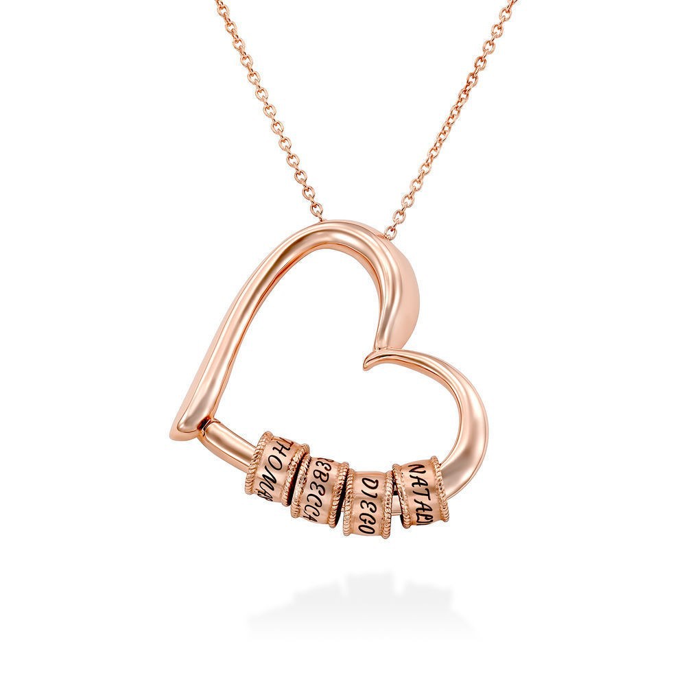 Personalized Heart Name Necklace with Custom Engraved Beads - Floating Heart Pendant Jewelry Gift for Mom, Wife, Family - 画像 (2)