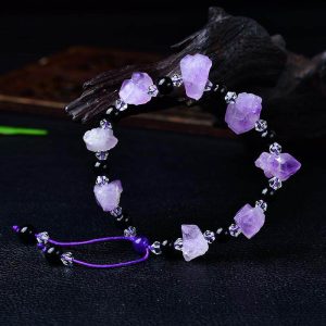 Raw natural amethyst beaded bracelet for spiritual healing pulsera de amatista bruta bracelet améthyste brute roh Amethyst Armband.