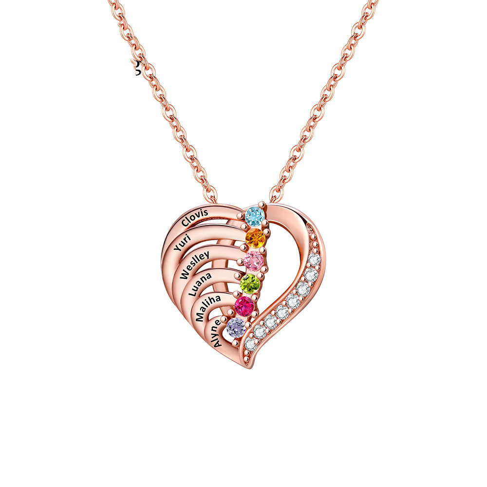 Personalized Heart Birthstone Necklace with 1-6 Names - Custom Copper Family Pendant with Cubic Zirconia - Meaningful Gift for Mom & Grandma - Image 2