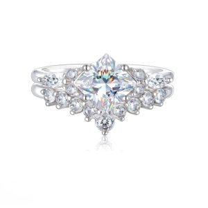 1.2 Carat Princess Cut Moissanite Engagement Ring Sterling Silver Ring with Cubic Zirconia Side Stones Bridal Promise Wedding Ring