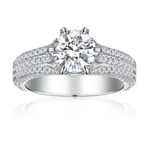 2ct round cut moissanite engagement ring in S925 sterling silver halo pavé design for women, elegant bridal wedding ring with sparkling center stone