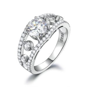 1.2ct moissanite engagement ring for women in 925 sterling silver hollow luxury cluster design with side stones