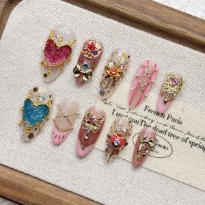 Aesthetic nails press on handmade, Uñas postizas estéticas hechas a mano, Ästhetische Nägel zum Aufkleben handgemacht, Ongles esthétiques pressés faits main, 手作り美爪プレッスン
