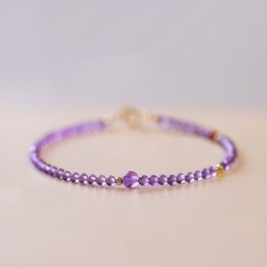 2mm Tiny Beads Natural Amethyst Beaded Bracelet, Healing Stone Crystal Bracelet for Women