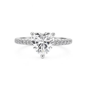 Heart Shaped Moissanite Engagement Ring, Sterling Silver Pave Side Stone Wedding Ring for Women, Three Prong Heart Cut Moissanite Promise Ring
