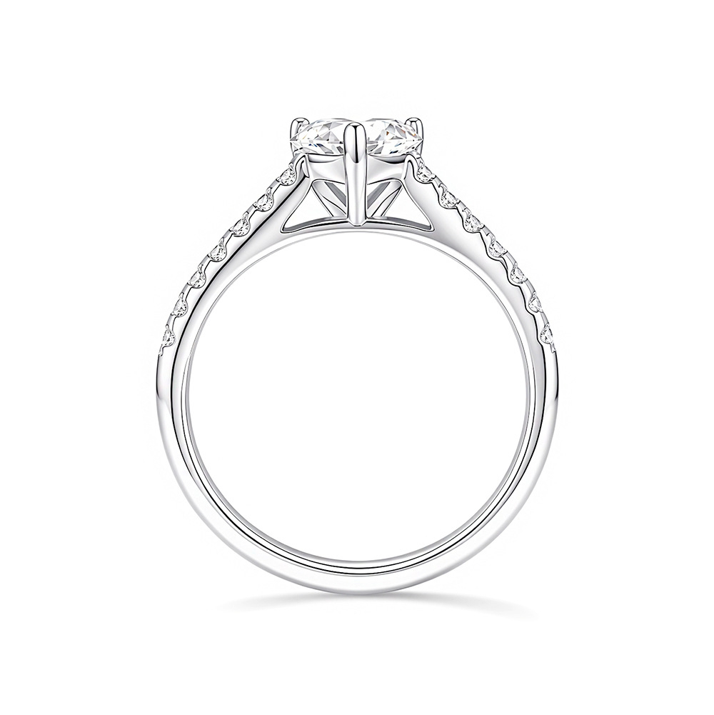 Heart Shaped Moissanite Engagement Ring | Silver Pave Band Wedding Promise Ring For Women - Image 4